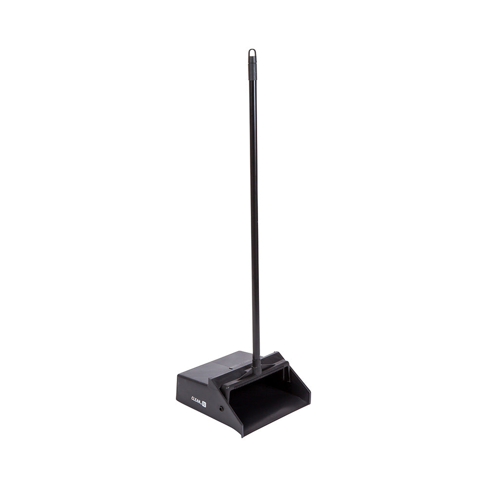 RW Clean Black Plastic Lobby Dustpan - with Handle, Broom Clip - 11 3/4" x 11" x 34" - 1 count box