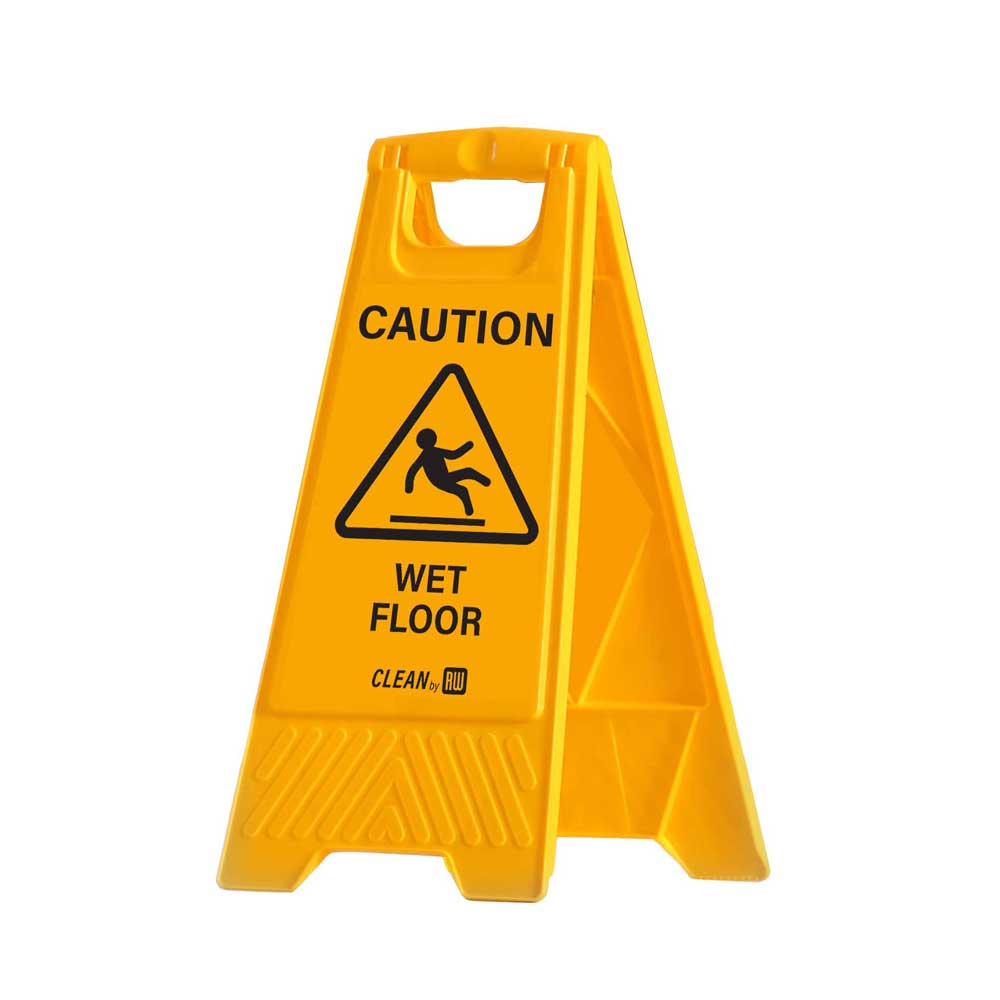 RW Clean Yellow Plastic Caution Wet Floor Sign - Double-Sided - 11 3/4" x 2" x 24 1/2" - 1 count box