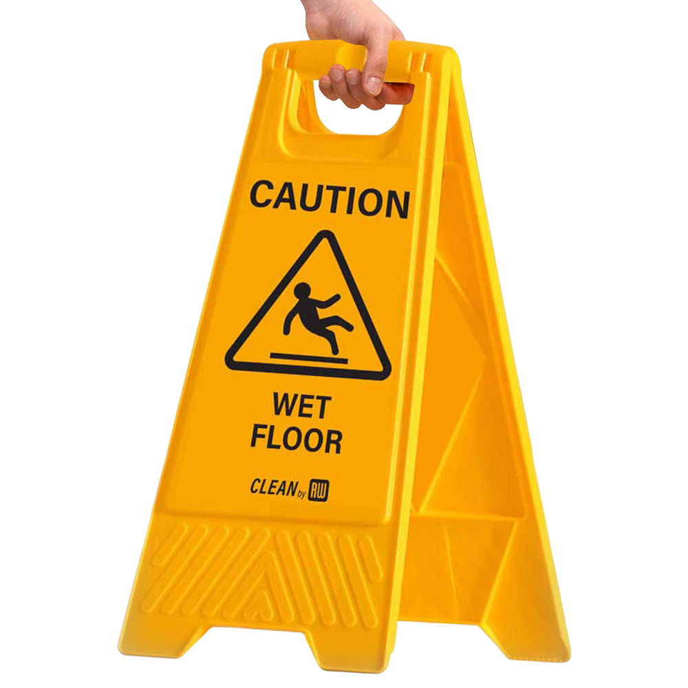 RW Clean Yellow Plastic Caution Wet Floor Sign - Double-Sided - 11 3/4" x 2" x 24 1/2" - 1 count box