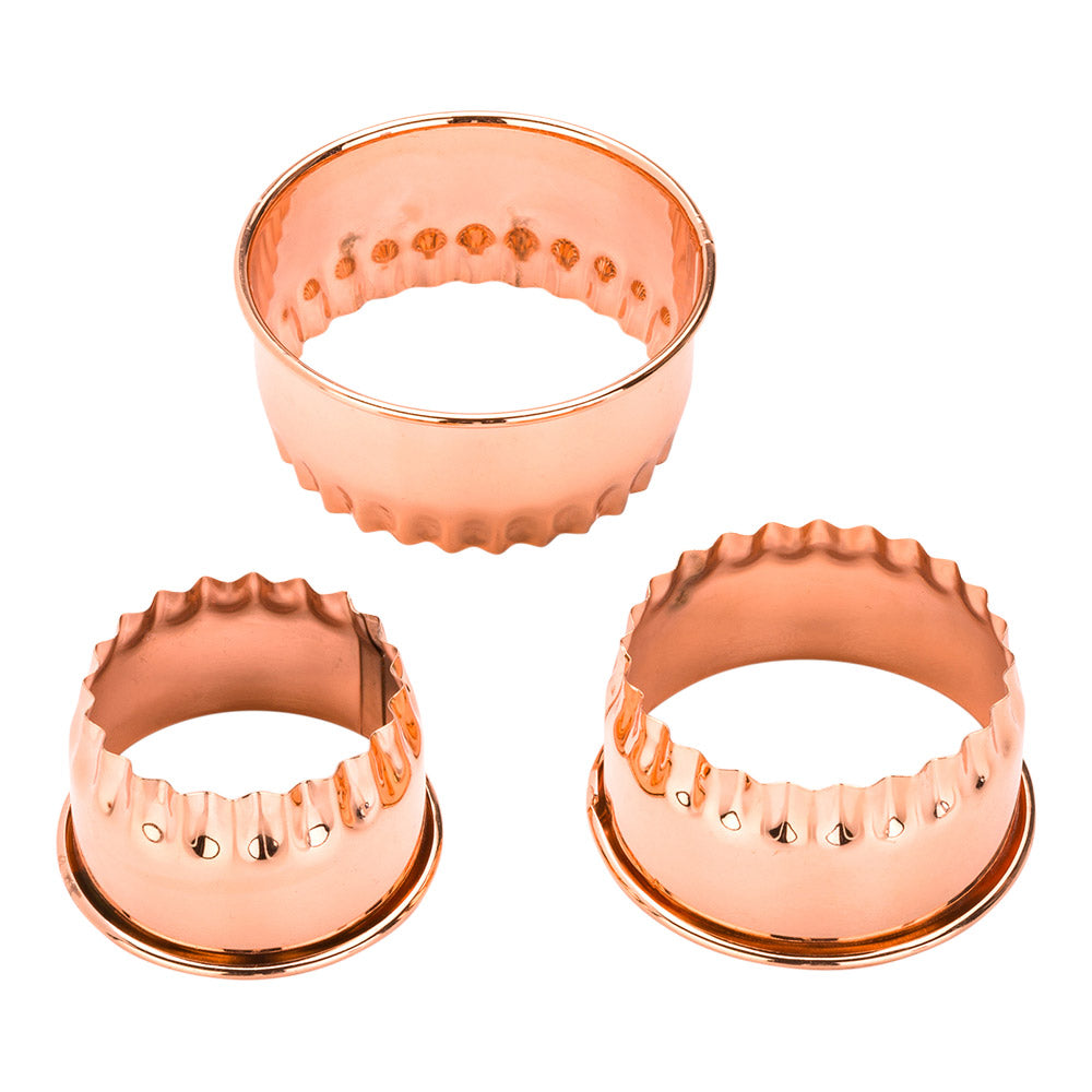 Pastry Tek 3-Piece Copper-Plated Metal Fluted Round Cookie Cutter Set 1 count box