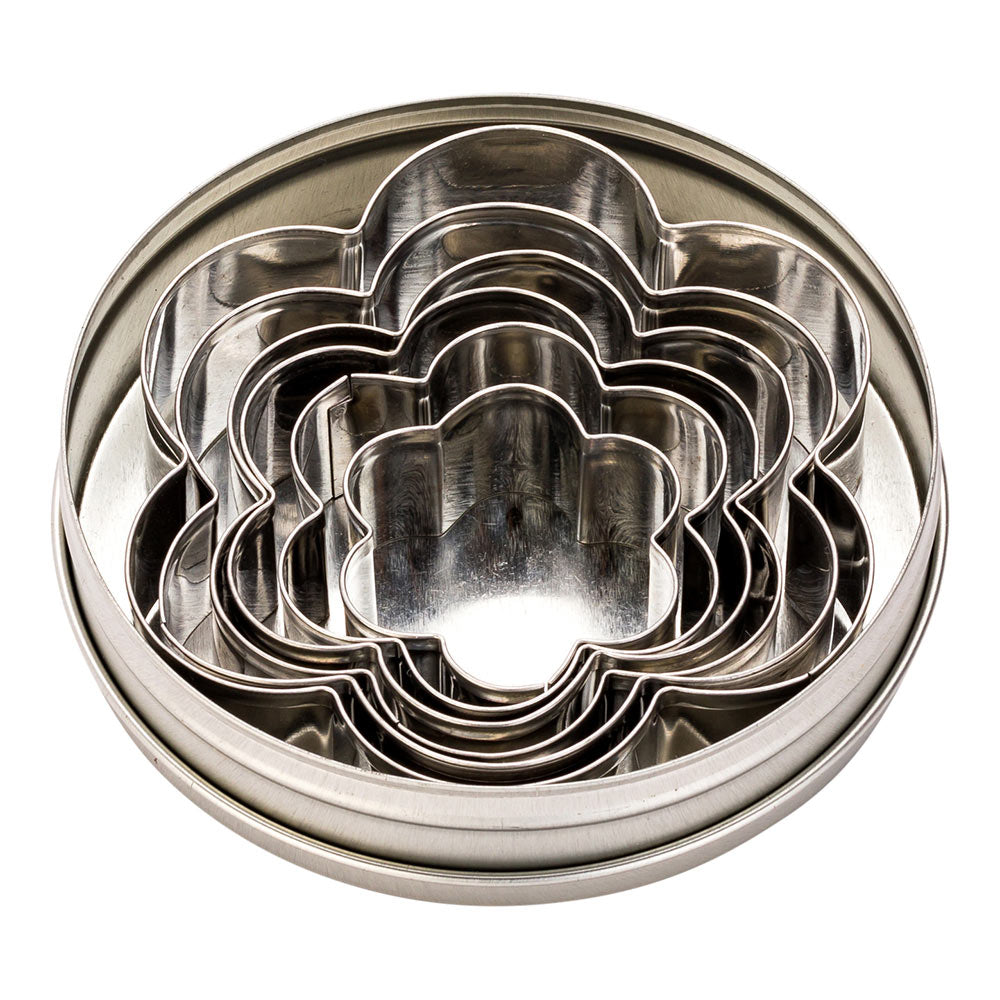 Pastry Tek 6-Piece Metal Flower Cookie Cutter Set in Round Tin Box 1 count box