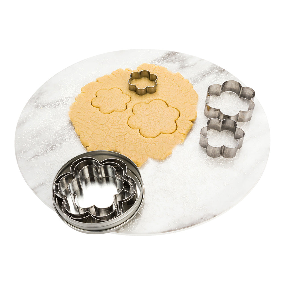 Pastry Tek 6-Piece Metal Flower Cookie Cutter Set in Round Tin Box 1 count box