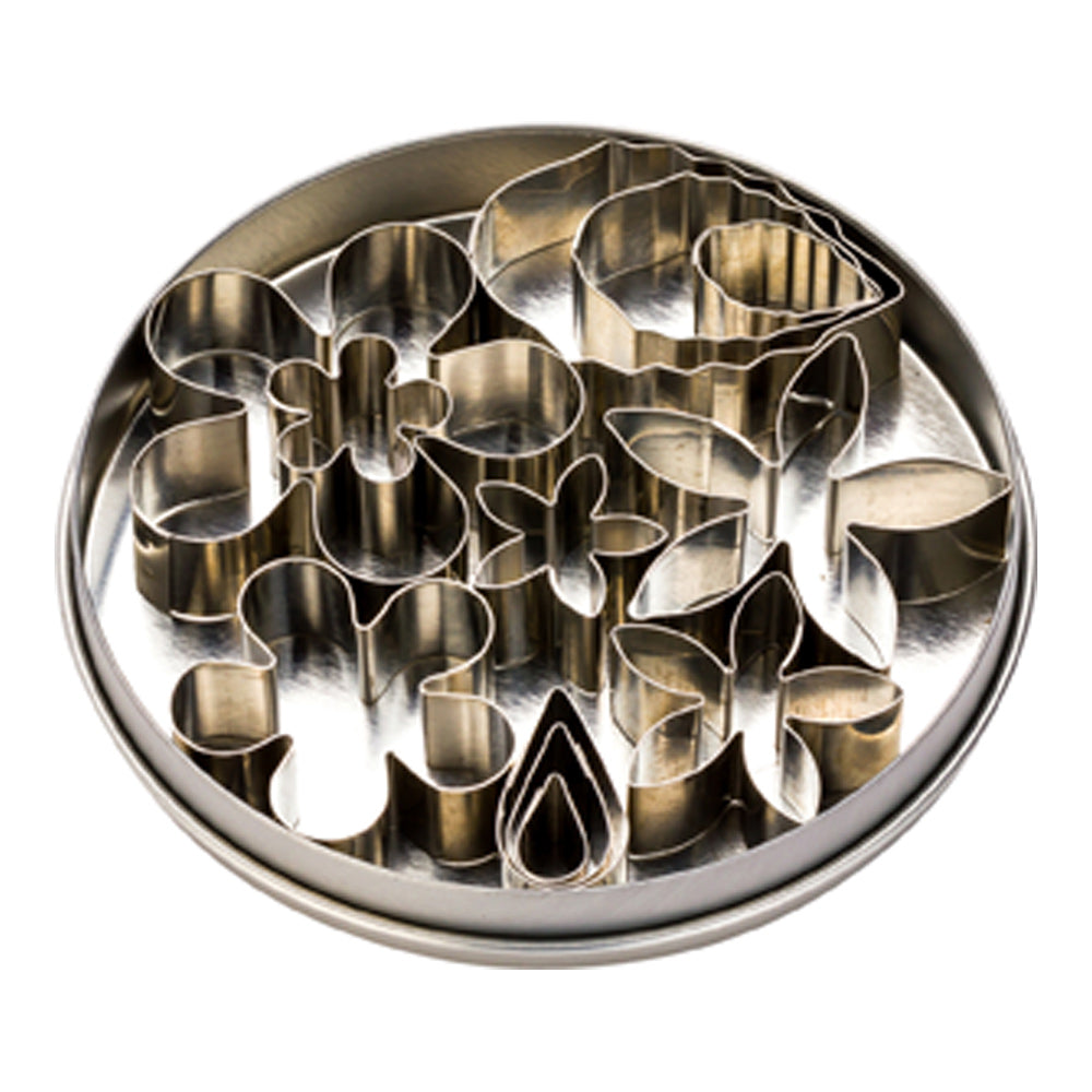 Pastry Tek 12-Piece Metal Flower and Leaf Cookie Cutter Set in Round Tin Box 1 count box