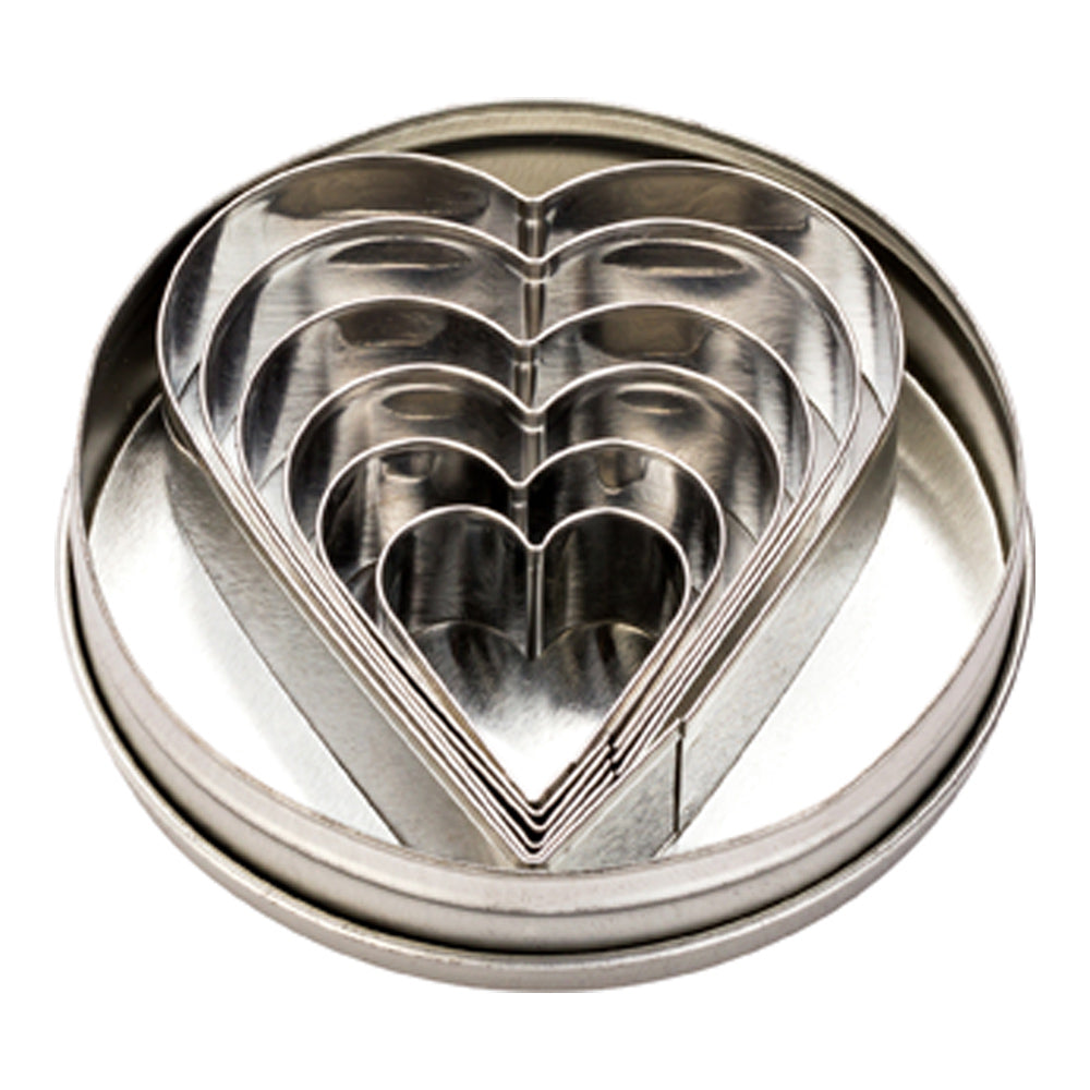 Pastry Tek 6-Piece Metal Heart Cookie Cutter Set in Round Tin Box 1 count box