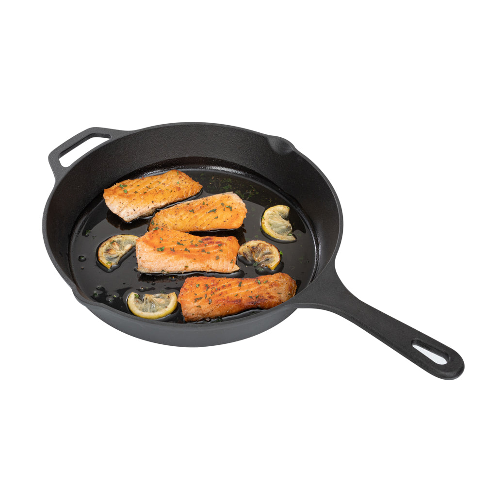 Met Lux Round Black Cast Iron 12" Fry Pan - Pre-seasoned - 1 count box