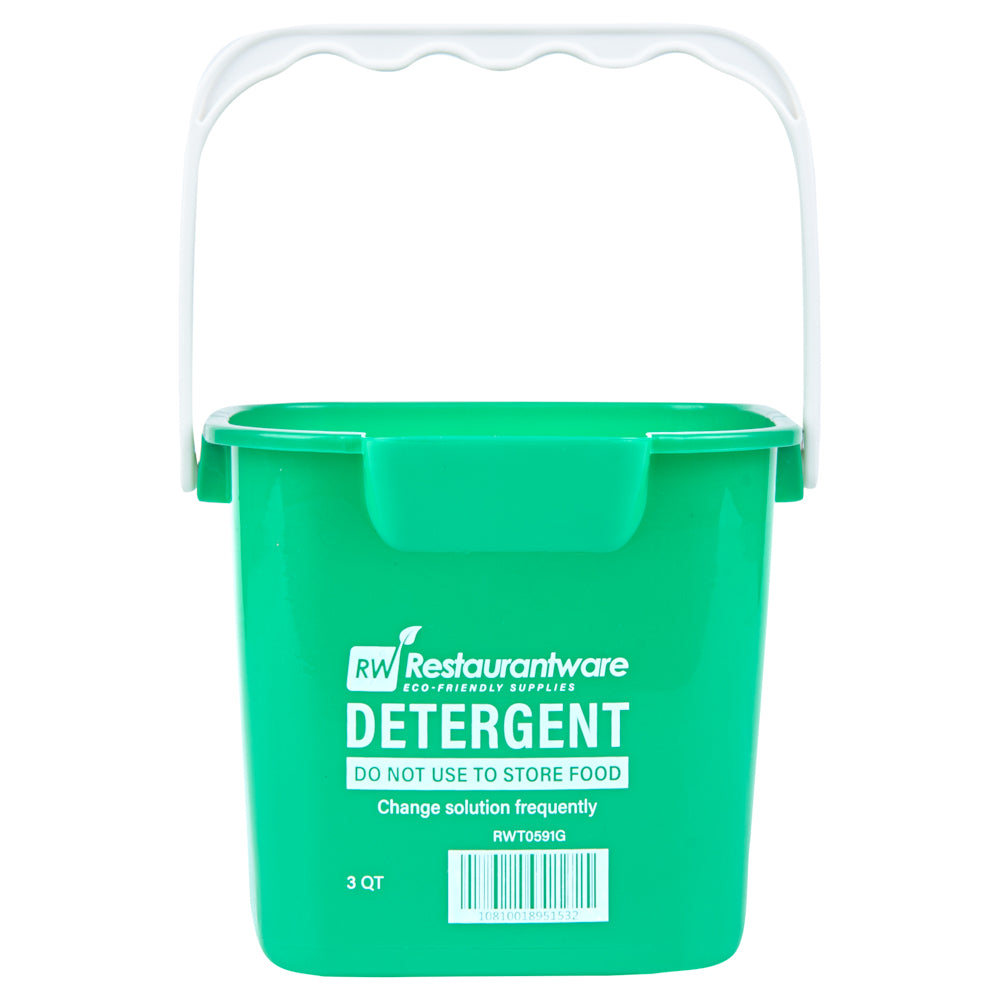 RW Clean 3 Qt Square Green Plastic Cleaning Bucket - with Plastic Handle - 7" x 6 3/4" x 6" - 10 count box