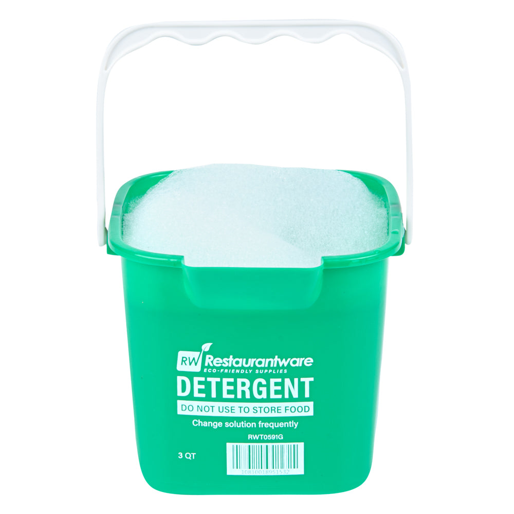 RW Clean 3 Qt Square Green Plastic Cleaning Bucket - with Plastic Handle - 7" x 6 3/4" x 6" - 10 count box