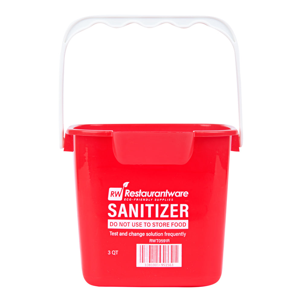 RW Clean 3 Qt Square Red Plastic Sanitizing Bucket - with Plastic Handle - 7" x 6 3/4" x 6" - 10 count box