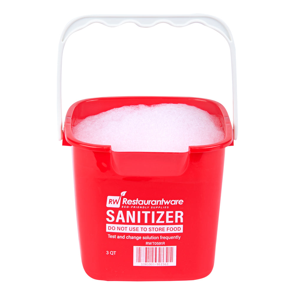 RW Clean 3 Qt Square Red Plastic Sanitizing Bucket - with Plastic Handle - 7" x 6 3/4" x 6" - 10 count box