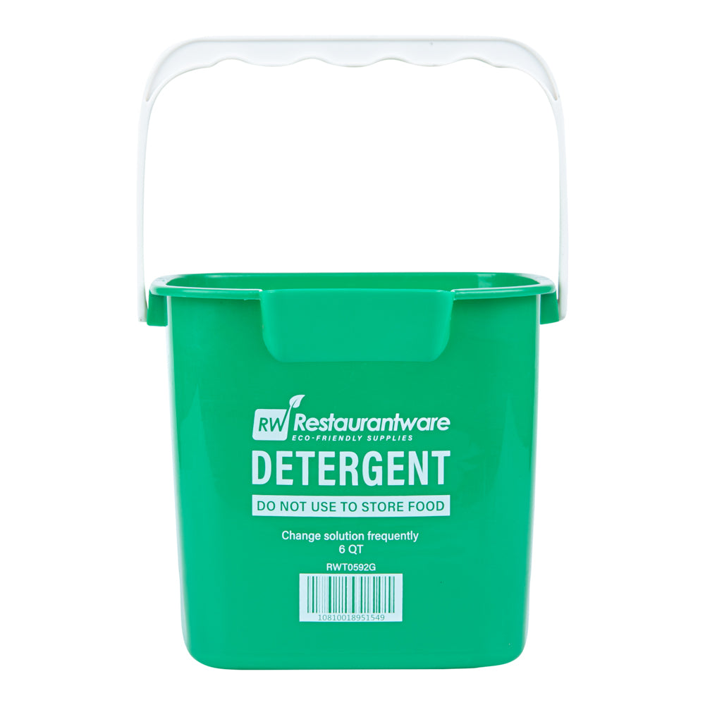 RW Clean 6 Qt Square Green Plastic Cleaning Bucket - with Plastic Handle - 8 1/2" x 8 1/2" x 7 1/4" - 10 count box