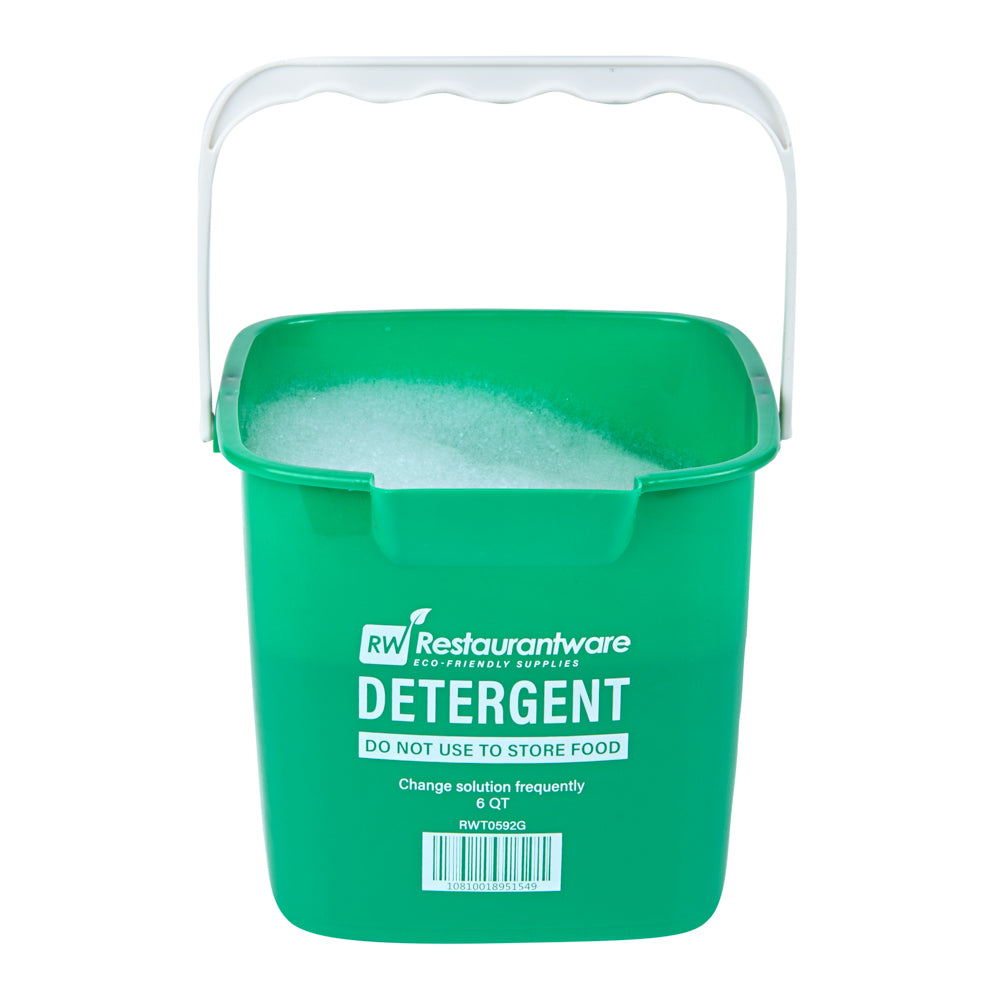 RW Clean 6 Qt Square Green Plastic Cleaning Bucket - with Plastic Handle - 8 1/2" x 8 1/2" x 7 1/4" - 10 count box