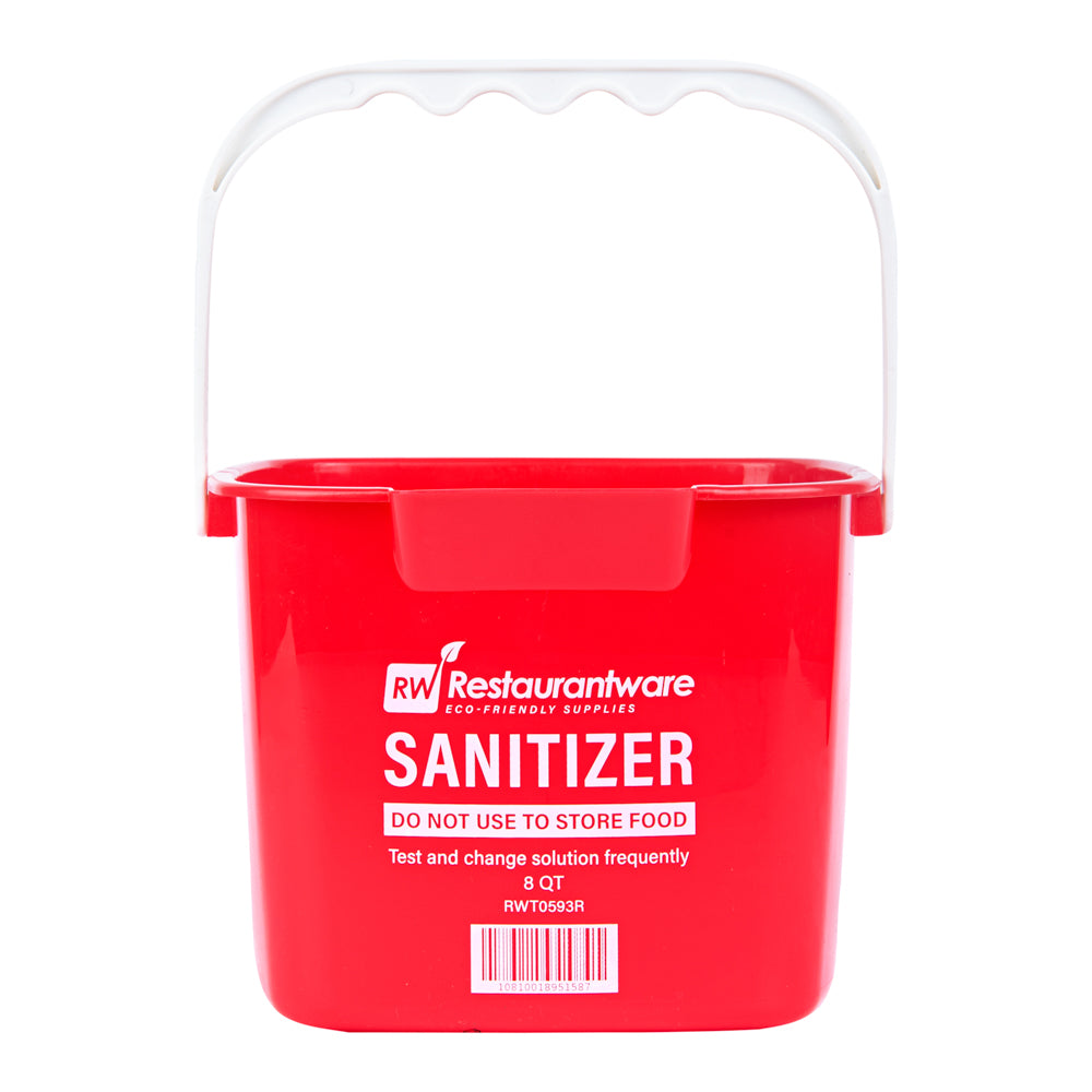 RW Clean 8 Qt Square Red Plastic Sanitizing Bucket - with Plastic Handle - 9 3/4" x 9 3/4" x 7 1/2" - 10 count box