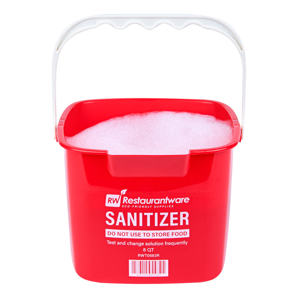 RW Clean 8 Qt Square Red Plastic Sanitizing Bucket - with Plastic Handle - 9 3/4" x 9 3/4" x 7 1/2" - 10 count box