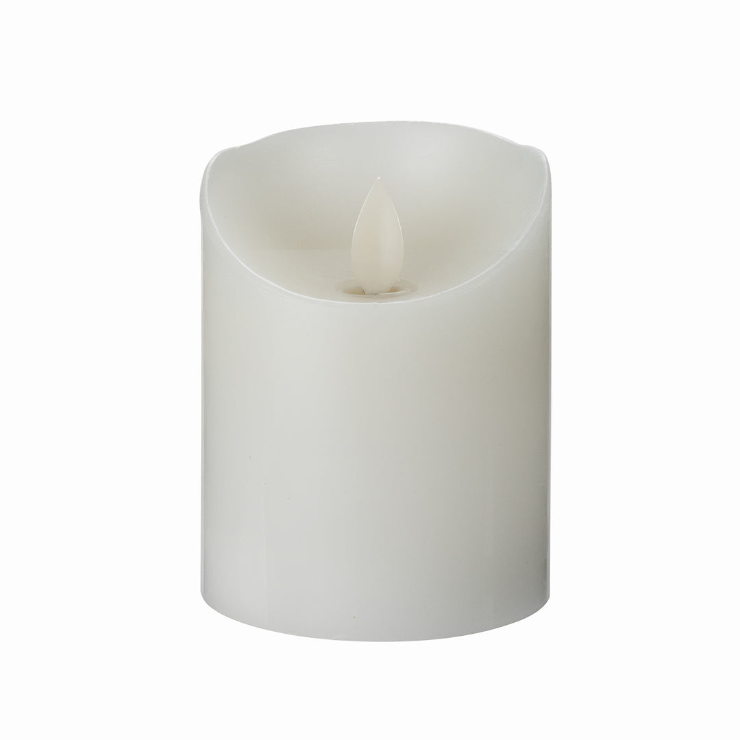 Fire Tek White Plastic Flameless Pillar Candle - Real Wax, Programmable - 3 1/4" x 3 1/4" x 4" - 10 count box