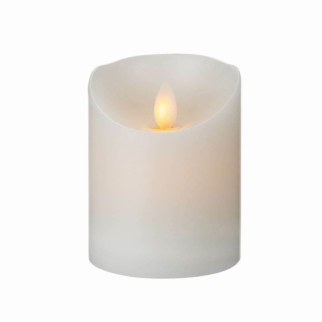 Fire Tek White Plastic Flameless Pillar Candle - Real Wax, Programmable - 3 1/4" x 3 1/4" x 4" - 10 count box