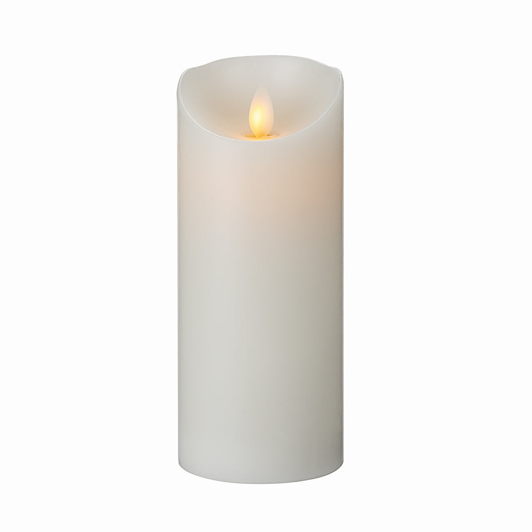 Fire Tek White Plastic Flameless Pillar Candle - Real Wax, Programmable - 3" x 3" x 7" - 10 count box