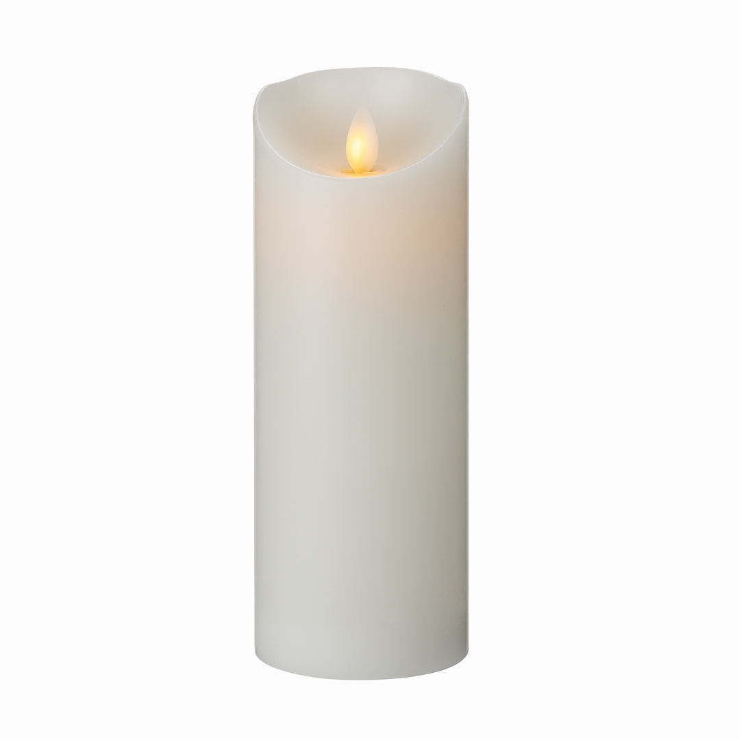 Fire Tek White Plastic Flameless Pillar Candle - Real Wax, Programmable - 3" x 3" x 8" - 10 count box