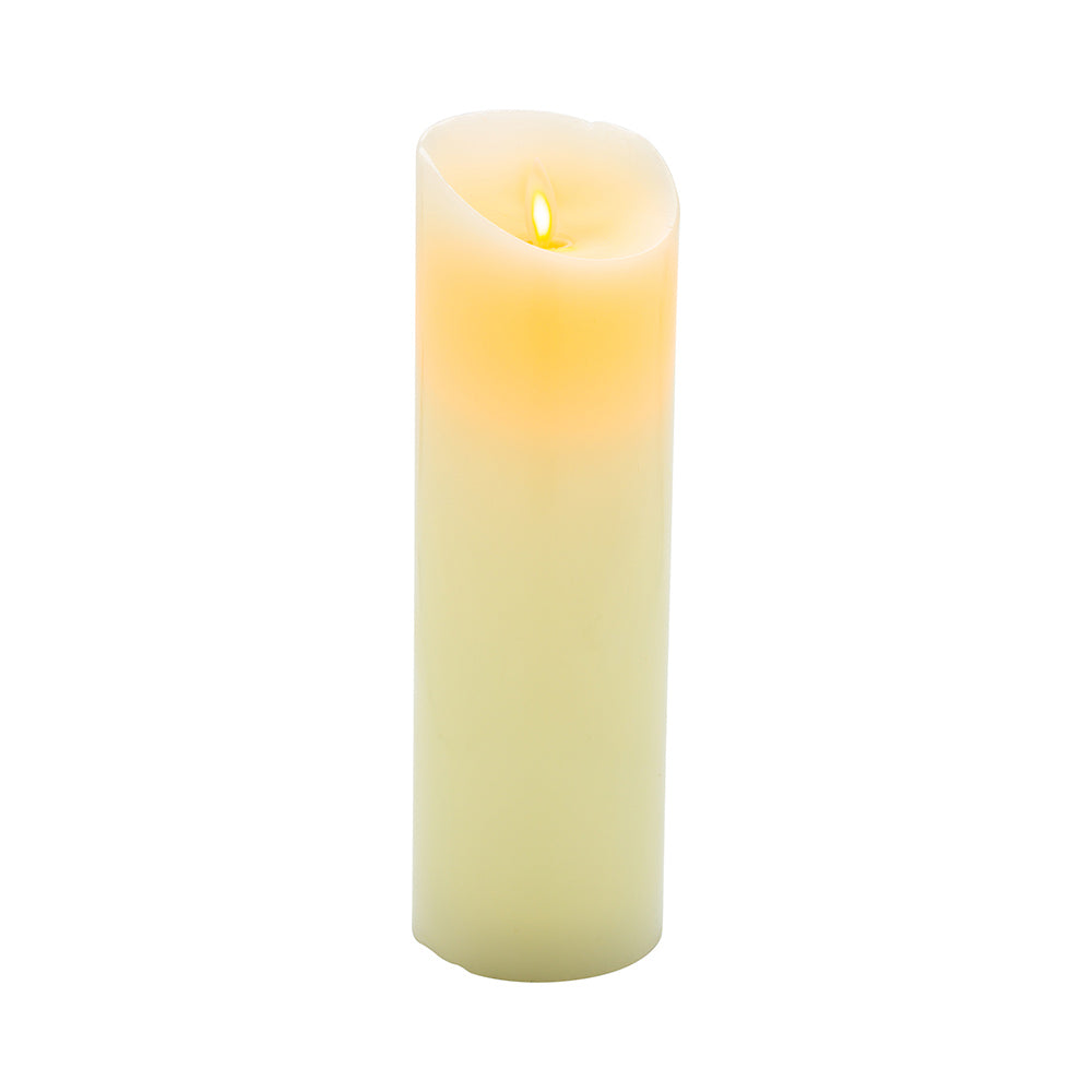 Fire Tek Ivory Plastic Flameless Pillar Candle - Real Wax, Programmable - 3" x 3" x 8 3/4" - 10 count box