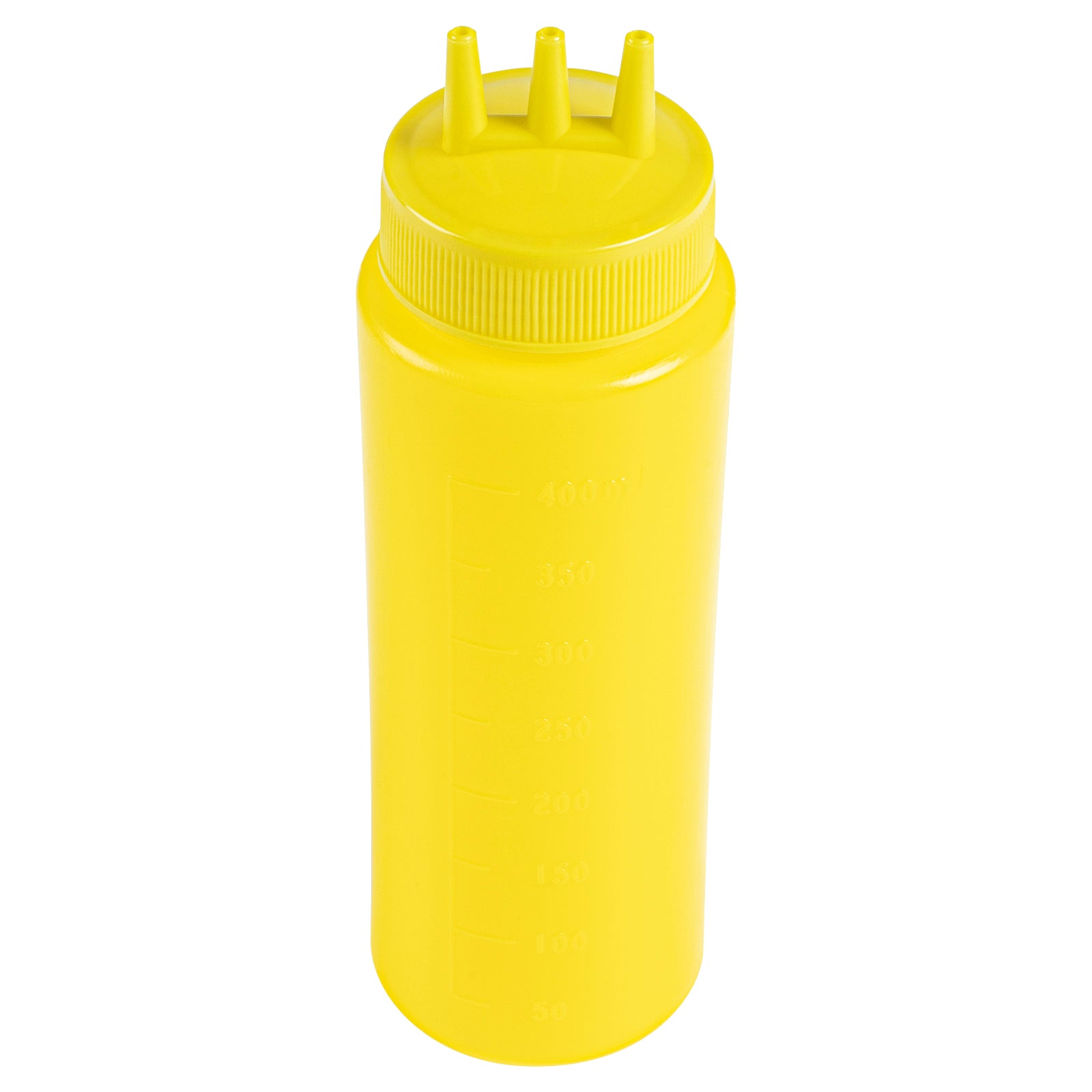 16 oz Yellow Plastic Mustard Squeeze Bottle - with Triple Dispersion Tip - 2 1/2" x 2 1/2" x 7 3/4" - 6 count box