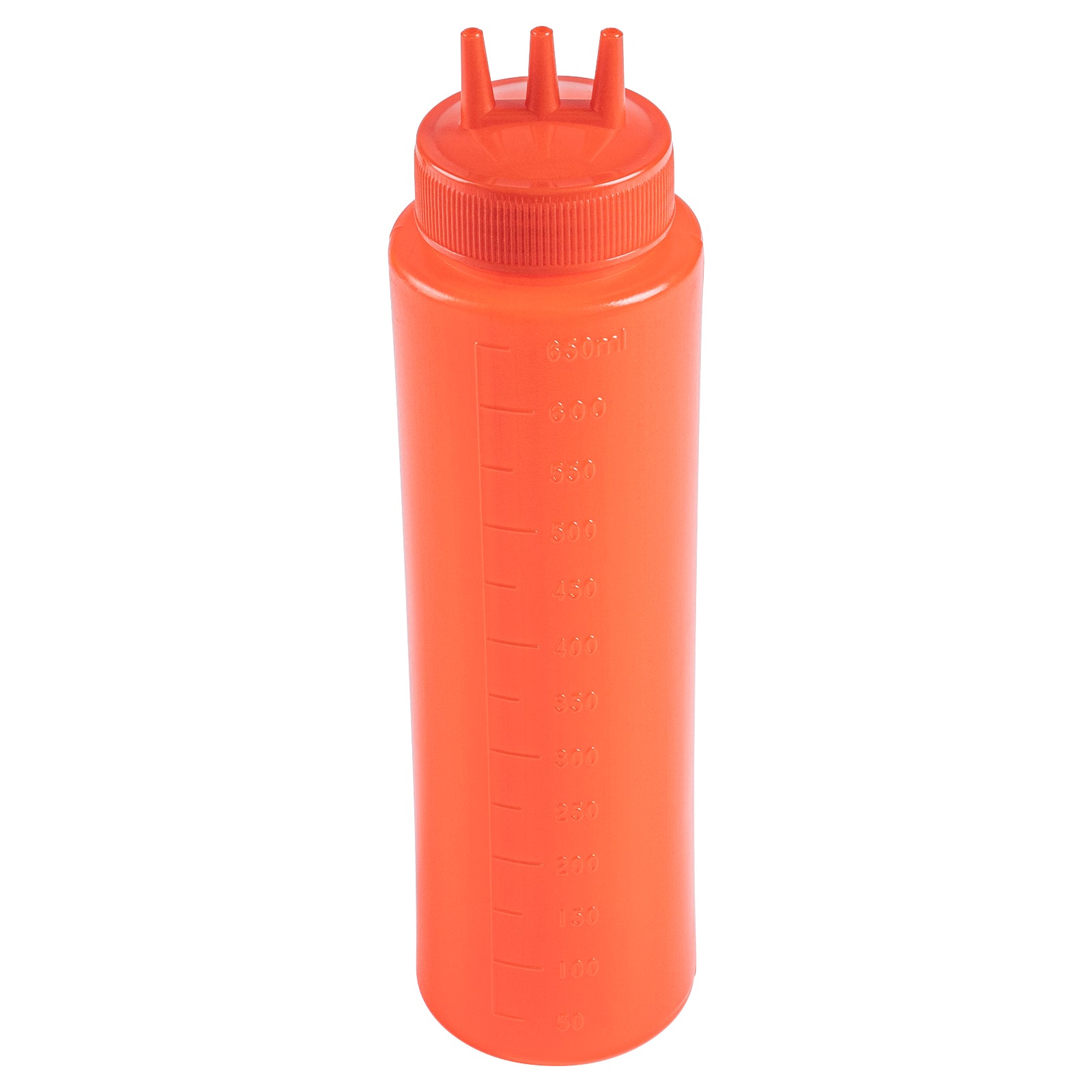 24 oz Red Plastic Ketchup Squeeze Bottle - with Triple Dispersion Tip - 2 1/2" x 2 1/2" x 9 3/4" - 6 count box