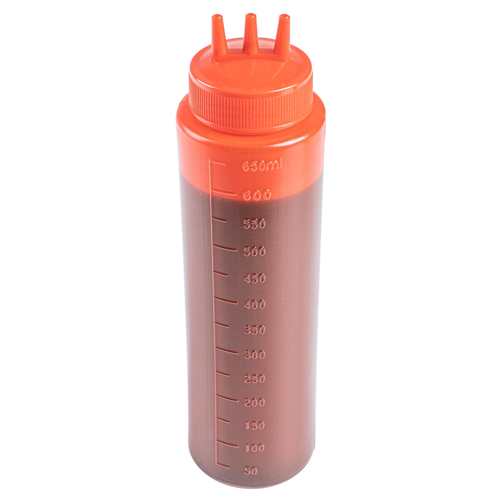 24 oz Red Plastic Ketchup Squeeze Bottle - with Triple Dispersion Tip - 2 1/2" x 2 1/2" x 9 3/4" - 6 count box