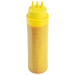 24 oz Yellow Plastic Mustard Squeeze Bottle - with Triple Dispersion Tip - 2 1/2