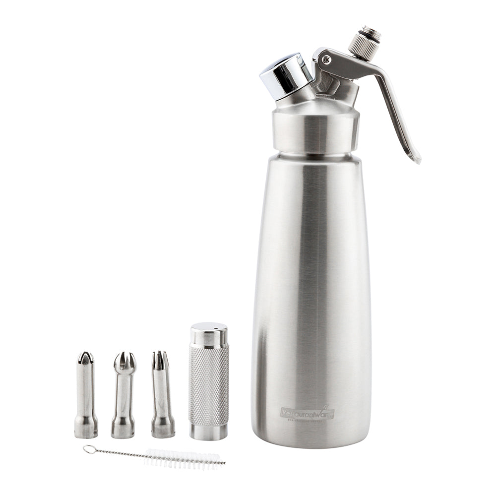 Whip Tek 0.5L Stainless Steel Professional Whipped Cream Dispenser - with 3 Decorator Tips - 1 count box