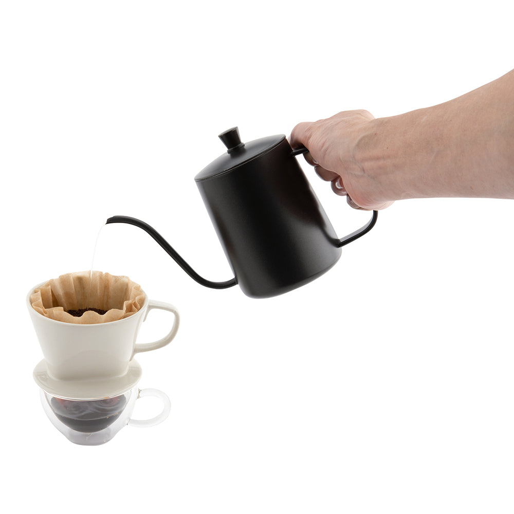 Restpresso 20 oz Black Stainless Steel Pour Over / Gooseneck Kettle - 8 3/4" x 3 1/2" x 5 1/2" - 1 count box