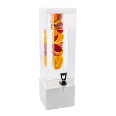 Bev Tek 3 gal Square Clear Acrylic Beverage Dispenser - Infusion Core, White Base - 7 3/4