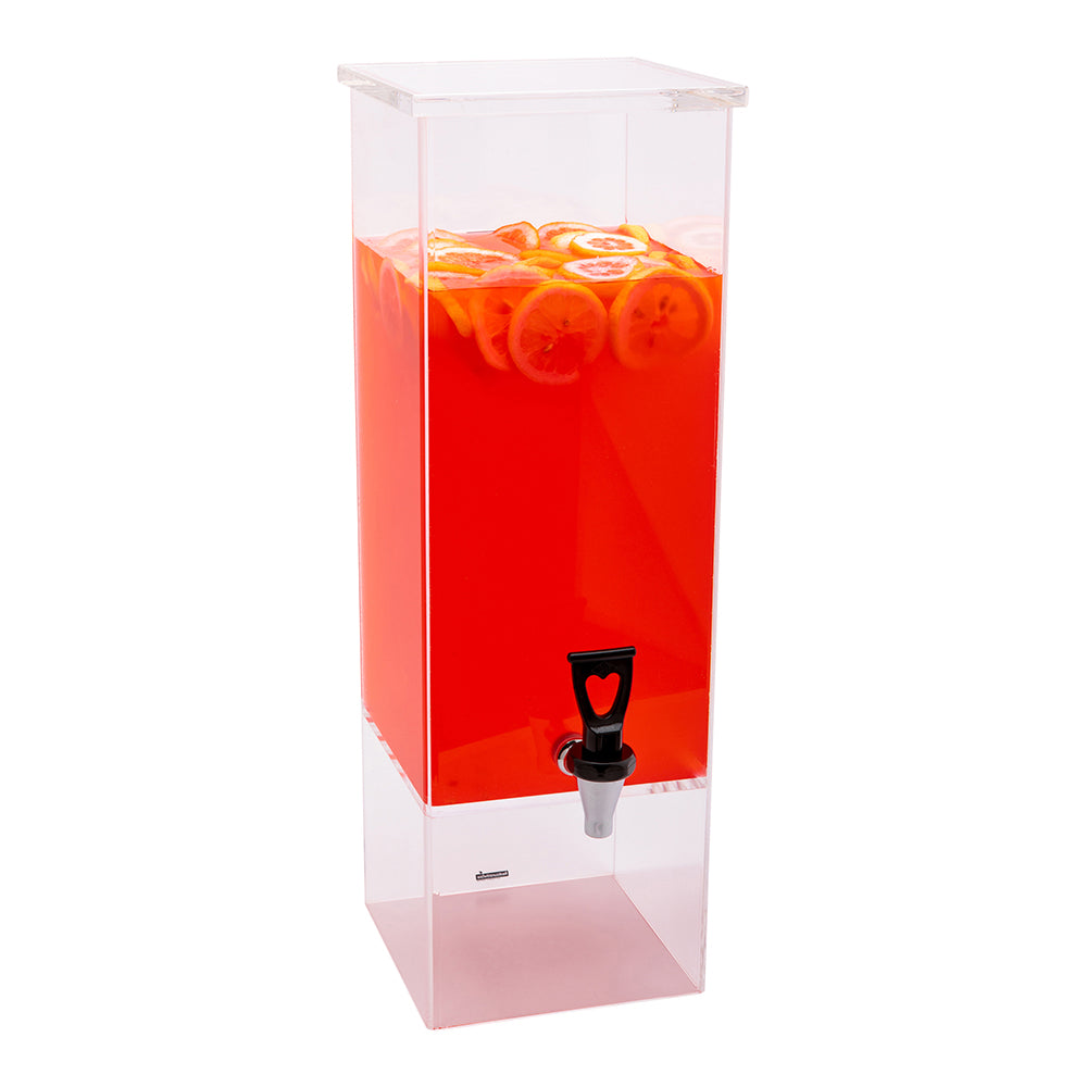 Bev Tek 2 gal Square Clear Acrylic Beverage Dispenser - Clear Geo Base - 7 1/2" x 7 1/2" x 23" - 1 count box