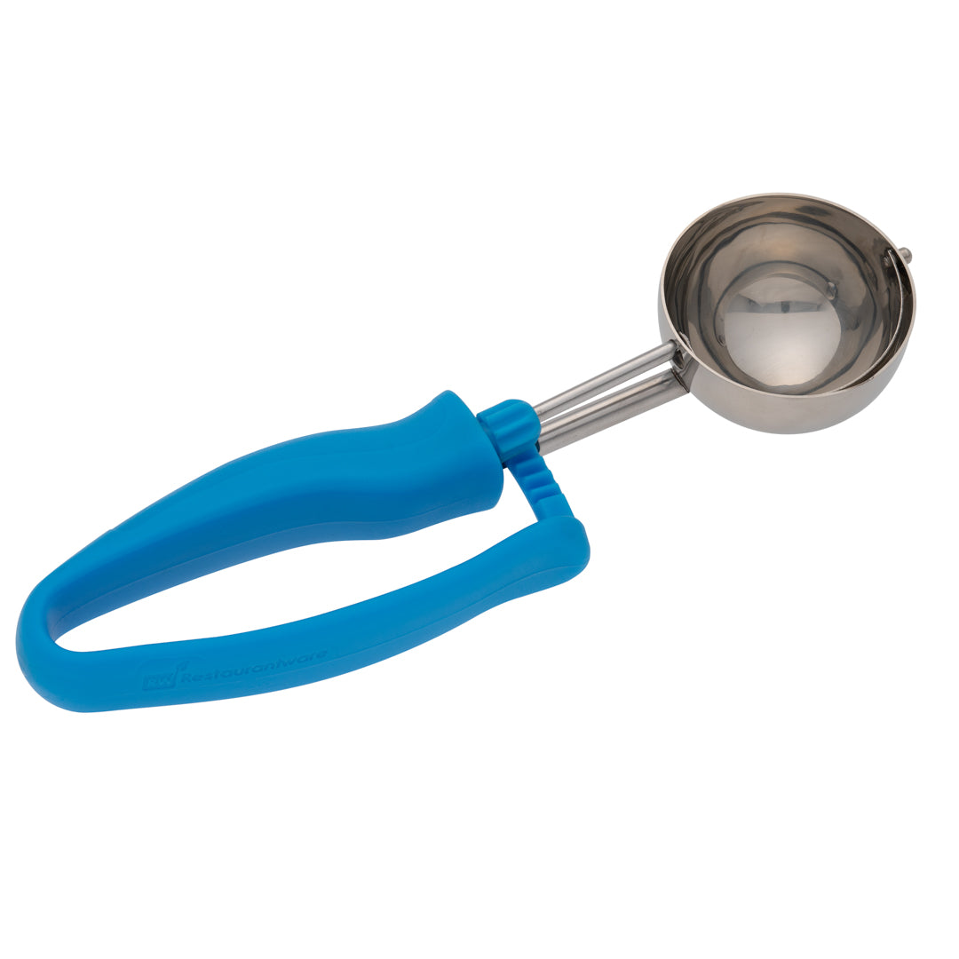 Comfy Grip 2.75 oz Stainless Steel #16 Portion Scoop - with Blue Ambidextrous Handle - 1 count box