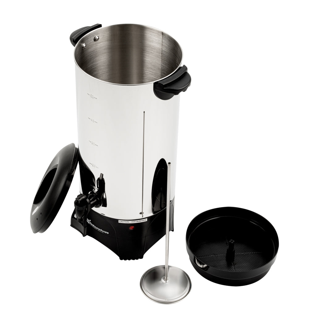 Restpresso 230 oz Silver 13/0 Stainless Steel Coffee Urn - 1000W, 46 Cup - 7 1/2" x 7 1/2" x 18" - 1 count box