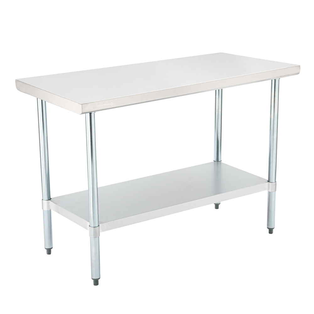 Kitchen Tek 18-Gauge 304 Stainless Steel Commercial Work Table - Heavy Duty, Galvanized Legs, Undershelf - 24" x 48" - 1 count box