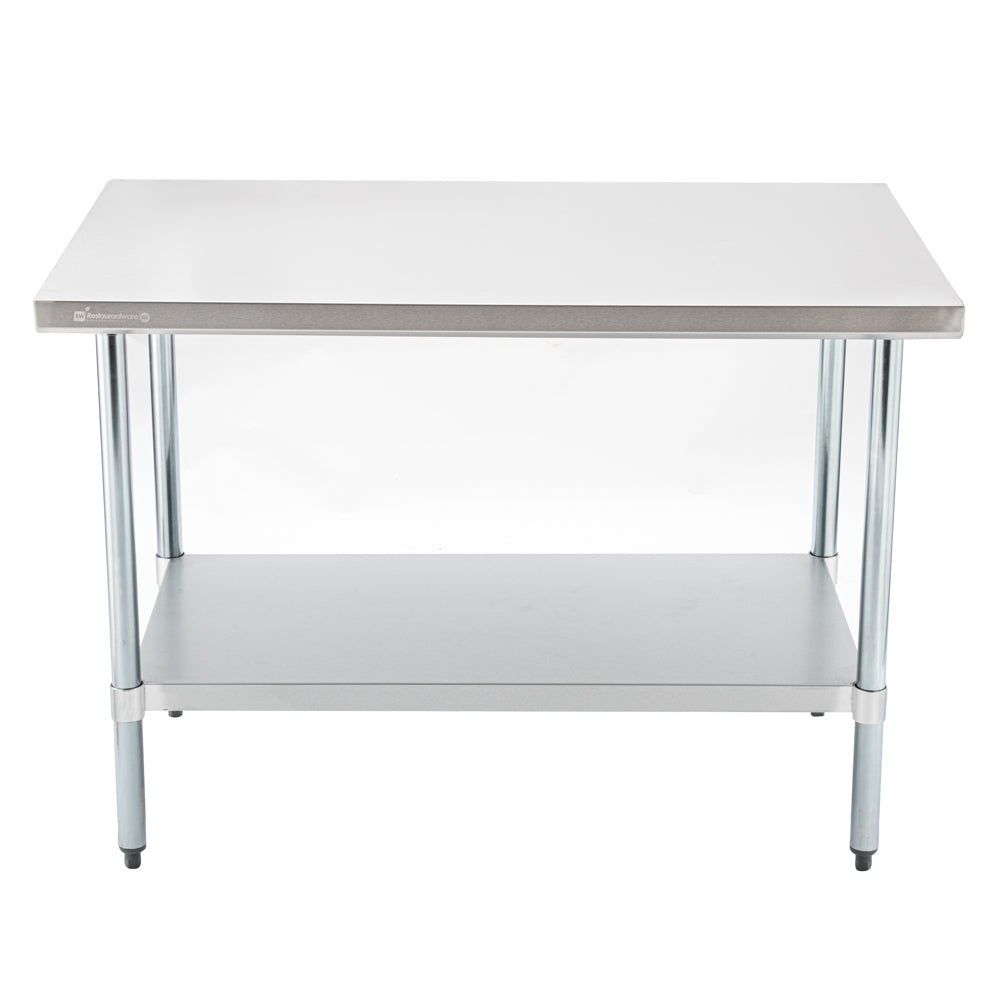 Kitchen Tek 18-Gauge 304 Stainless Steel Commercial Work Table - Heavy Duty, Galvanized Legs, Undershelf - 30" x 48" - 1 count box