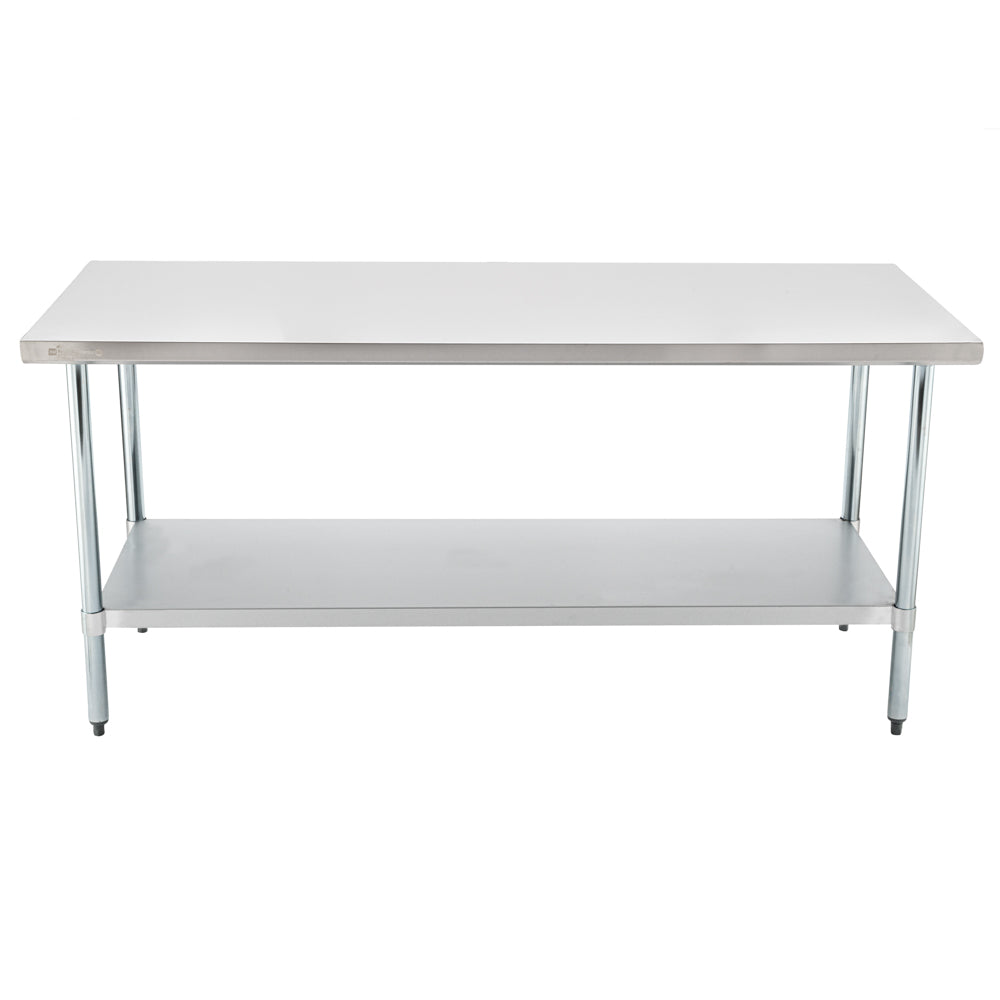 Kitchen Tek 18-Gauge 304 Stainless Steel Commercial Work Table - Heavy Duty, Galvanized Legs, Undershelf - 30" x 72" - 1 count box