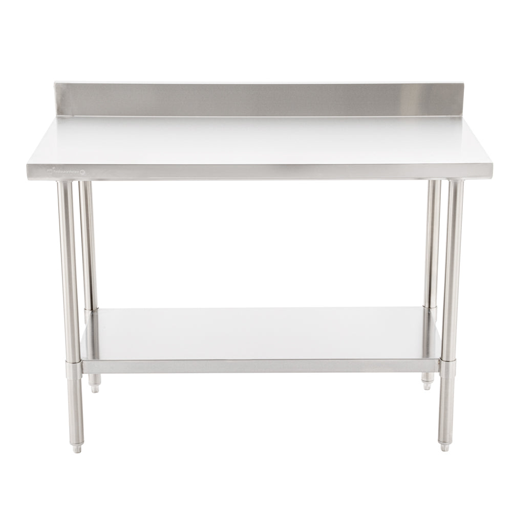 Kitchen Tek 16-Gauge 304 Stainless Steel Commercial Work Table - Medium Duty, 4" Backsplash, Undershelf - 24" x 48" - 1 count box