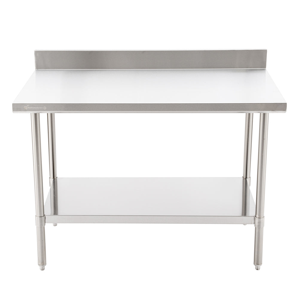 Kitchen Tek 16-Gauge 304 Stainless Steel Commercial Work Table - Medium Duty, 4" Backsplash, Undershelf - 30" x 48" - 1 count box