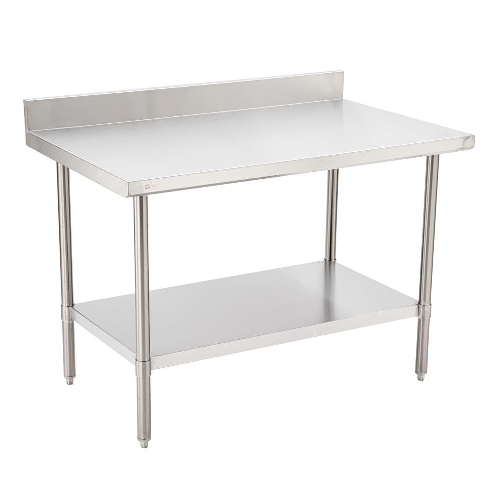 Kitchen Tek 16-Gauge 304 Stainless Steel Commercial Work Table - Medium Duty, 4" Backsplash, Undershelf - 30" x 48" - 1 count box