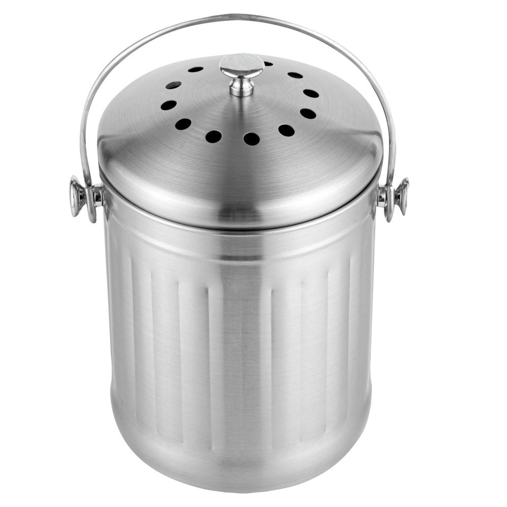 RW Clean 1 gal Stainless Steel Compost Bin - Charcoal Filter - 7 1/4" x 7 1/4" x 11" - 1 count box