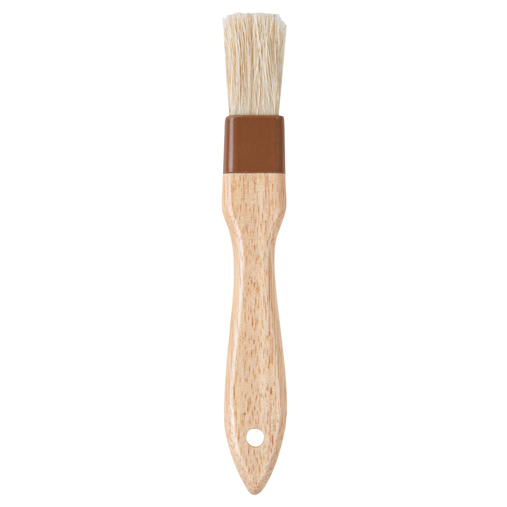 Pastry Tek Natural Wood 1" Wide Pastry / Basting Brush - with Boar Bristles - 8 1/2" - 1 count box