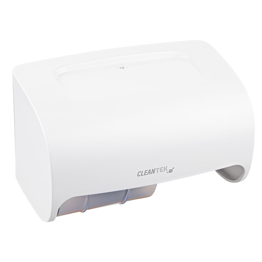 Clean Tek Professional White Plastic Standard Toilet Paper Dispenser - Double Roll - 10 1/2" x 6 1/4" x 6 1/4" - 1 count box