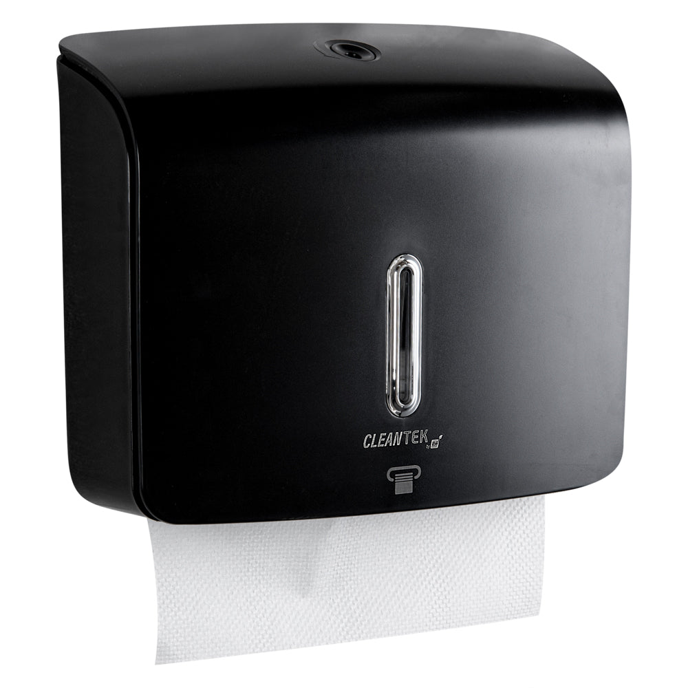 Clean Tek Professional Black Plastic M-Fold Paper Towel Dispenser - 10 3/4" x 3 1/2" x 8 3/4" - 1 count box