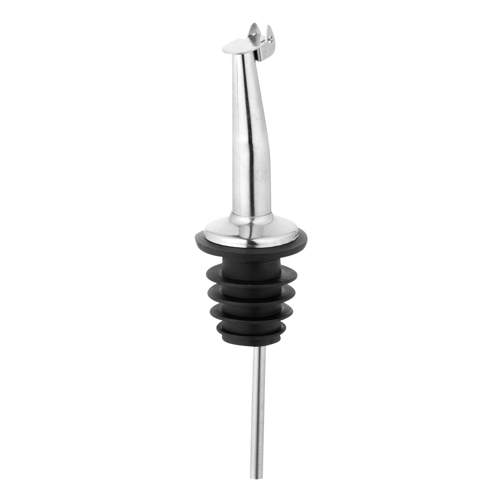 Bar Lux Stainless Steel Tapered Liquor Pourer - with Flip Cap - 4 1/4" x 1" x 1" - 10 count box