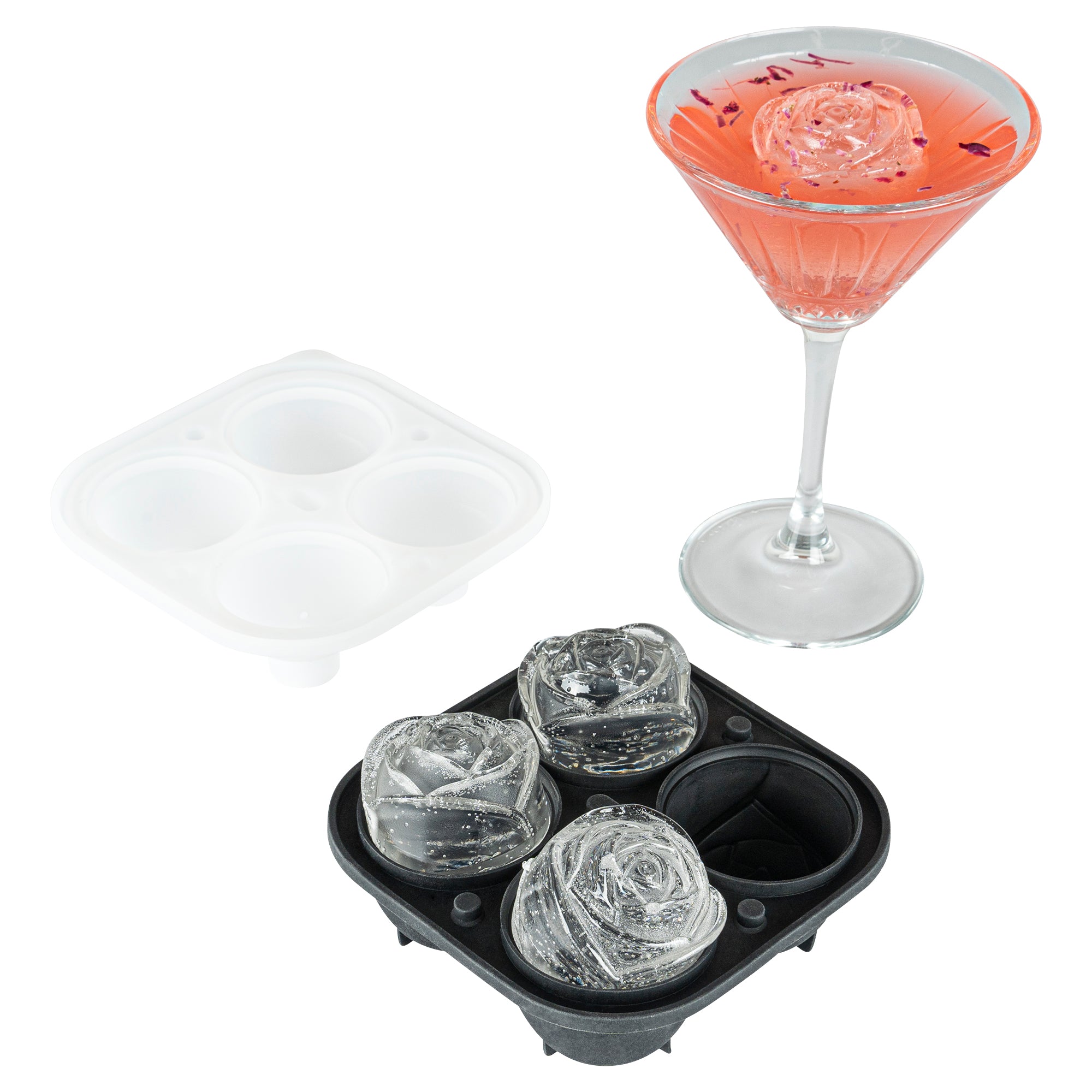 Bar Lux Black Silicone Ice Mold - 2" Rose, 4 Compartments - 1 count box