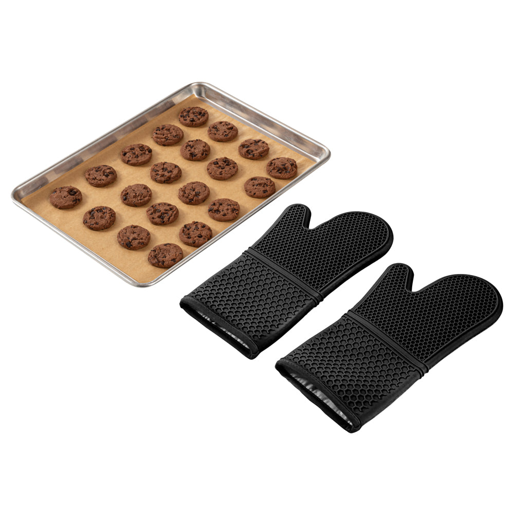 Comfy Grip Black Silicone 2-Piece Oven Mitt Set - Heat-Resistant - 14" x 7 1/4" x 1 1/2" - 1 count box