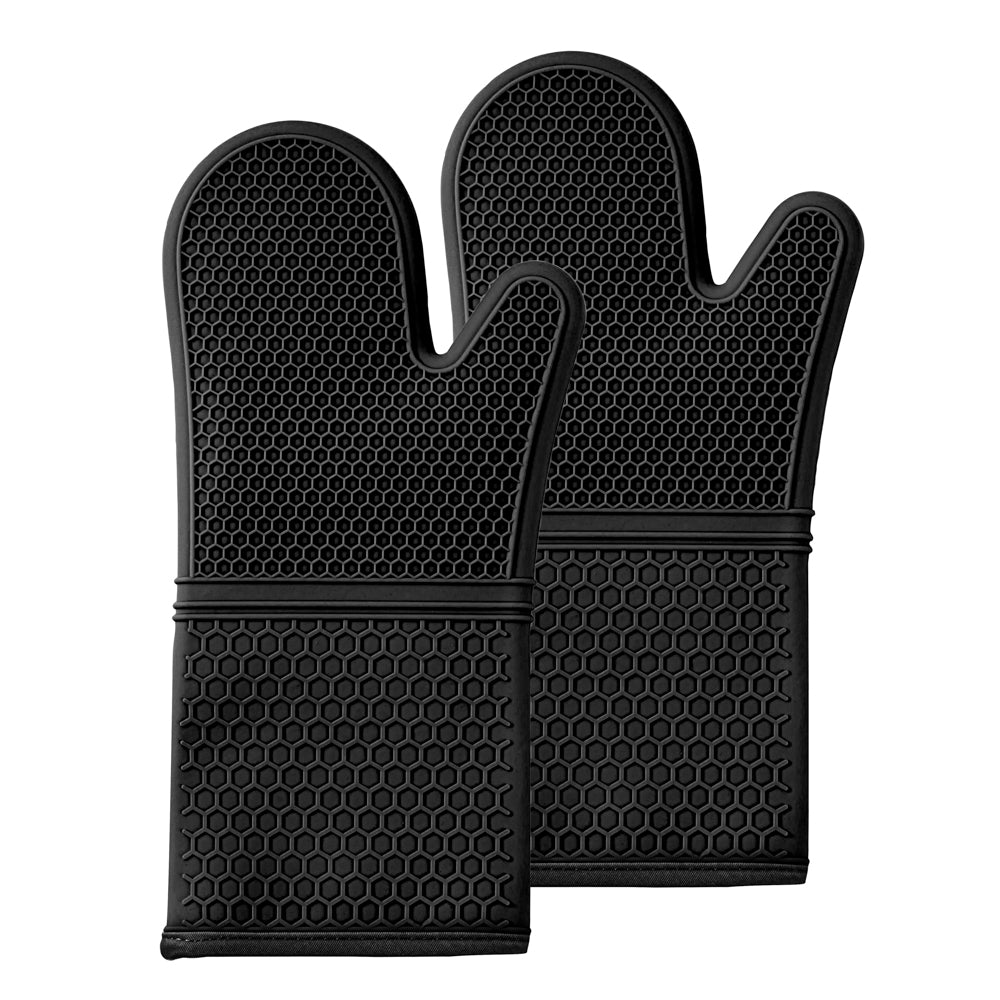 Comfy Grip Black Silicone 2-Piece Oven Mitt Set - Heat-Resistant - 14" x 7 1/4" x 1 1/2" - 1 count box