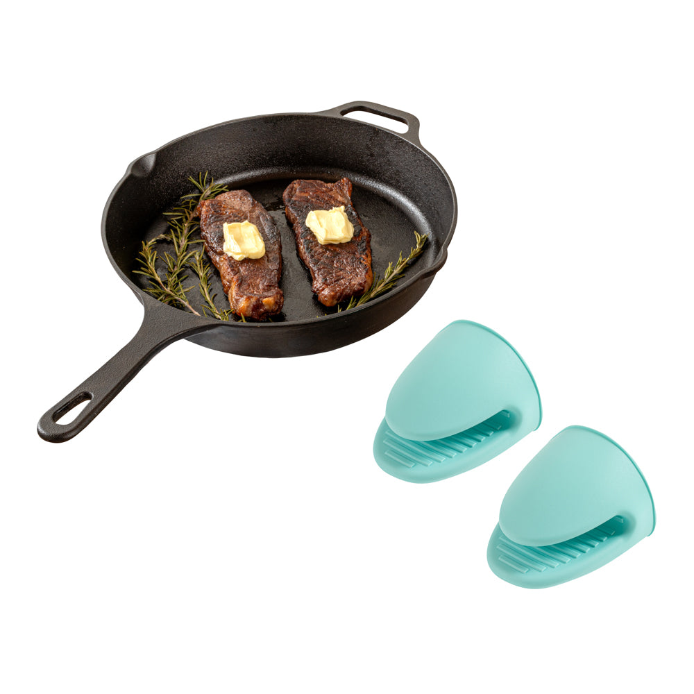 Comfy Grip Turquoise Silicone 2-Piece Mini Pot Holder Mitt Set - Heat-Resistant - 4 1/4" x 3 1/2" x 4 1/4" - 1 count box