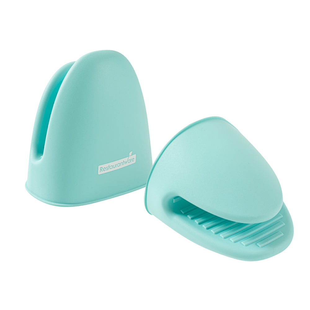 Comfy Grip Turquoise Silicone 2-Piece Mini Pot Holder Mitt Set - Heat-Resistant - 4 1/4" x 3 1/2" x 4 1/4" - 1 count box