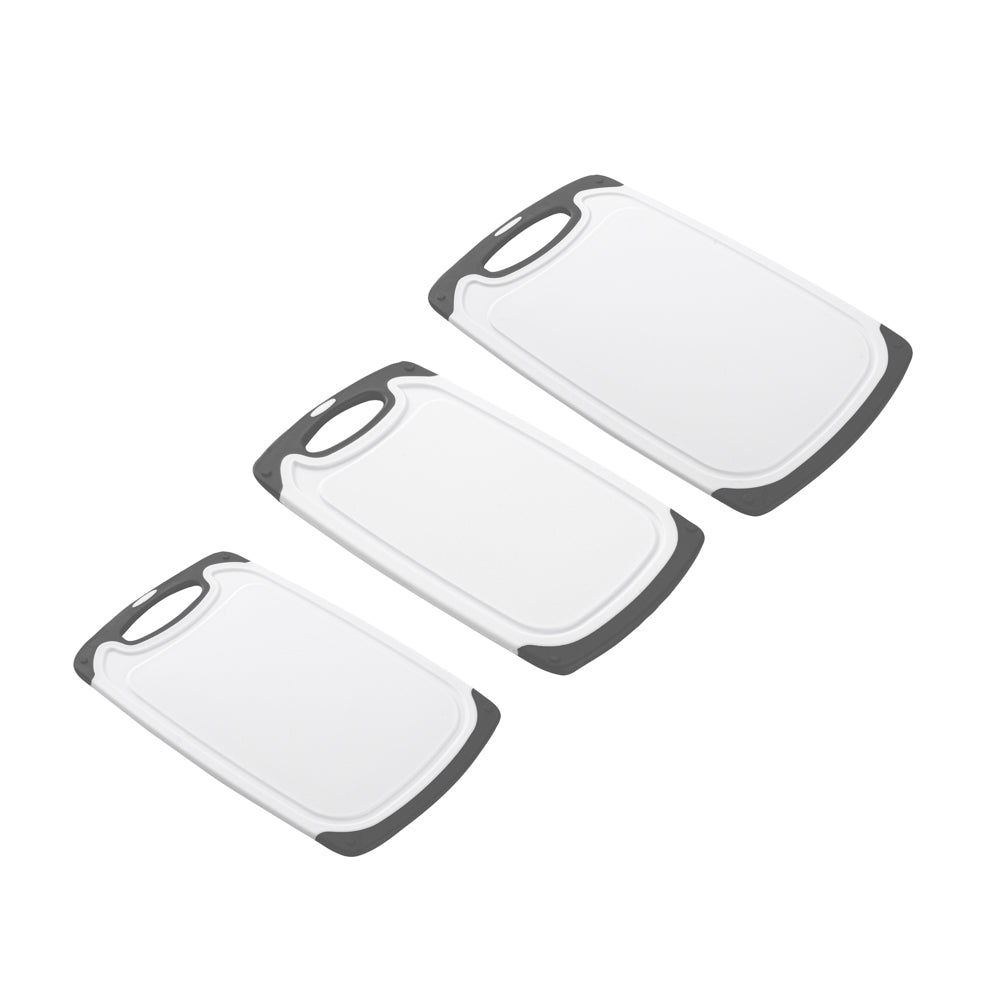 Comfy Grip White and Gray Plastic Cutting Board Set - Includes 3 Boards, with Juice Groove, Handle - 1 count box