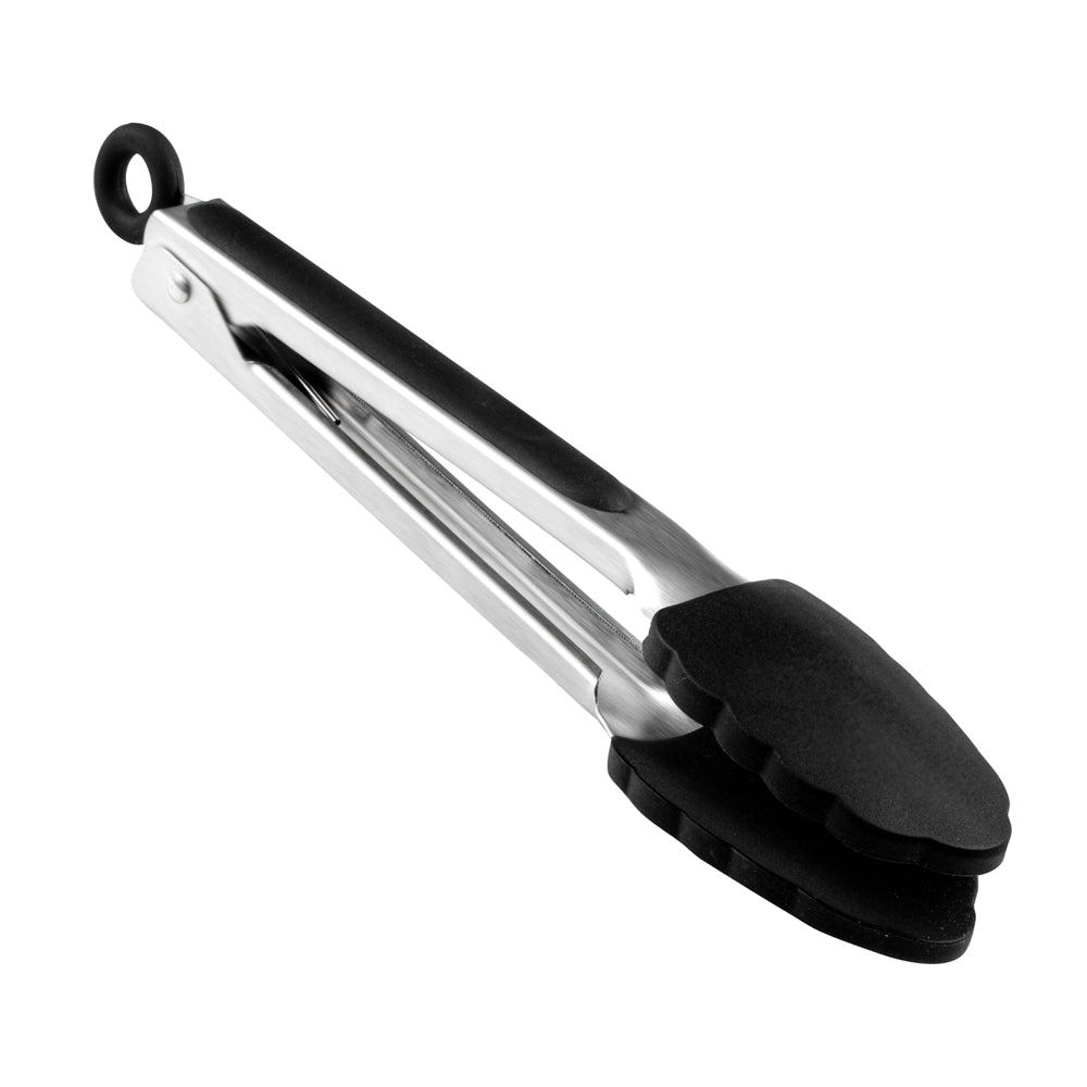 Met Lux Black Stainless Steel Kitchen Tong - Scalloped - 9" x 1 1/2" x 1" - 1 count box